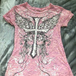 2000s style pink cross T shirt